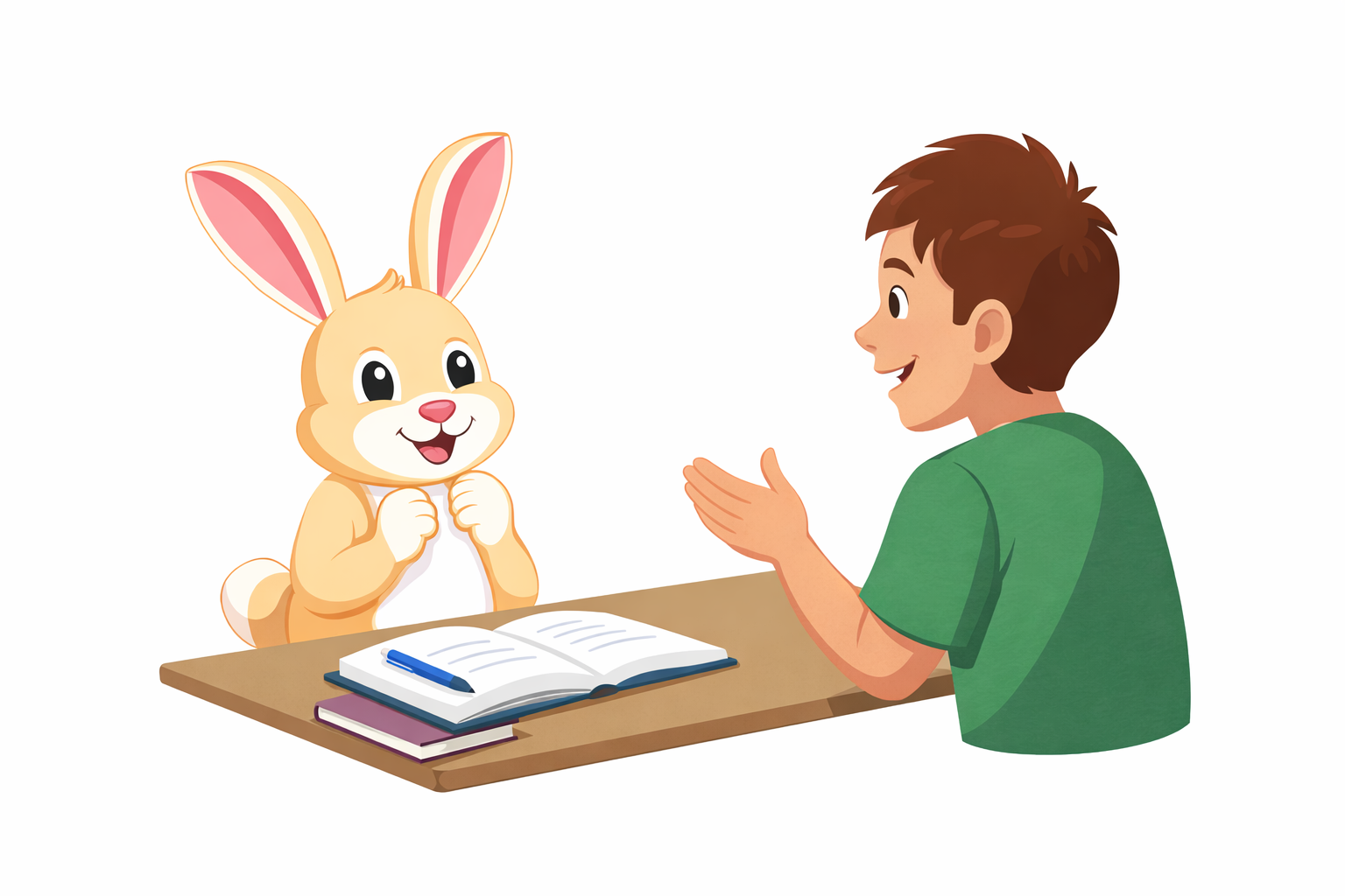 Rabbit and student at desk